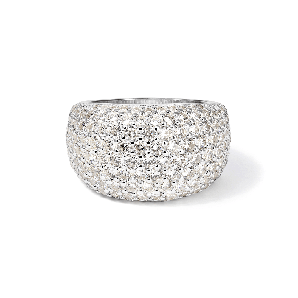Cubic Zirconia Pave Dome Ring in Rhodium Plated Sterling Silver Rings Bevilles 