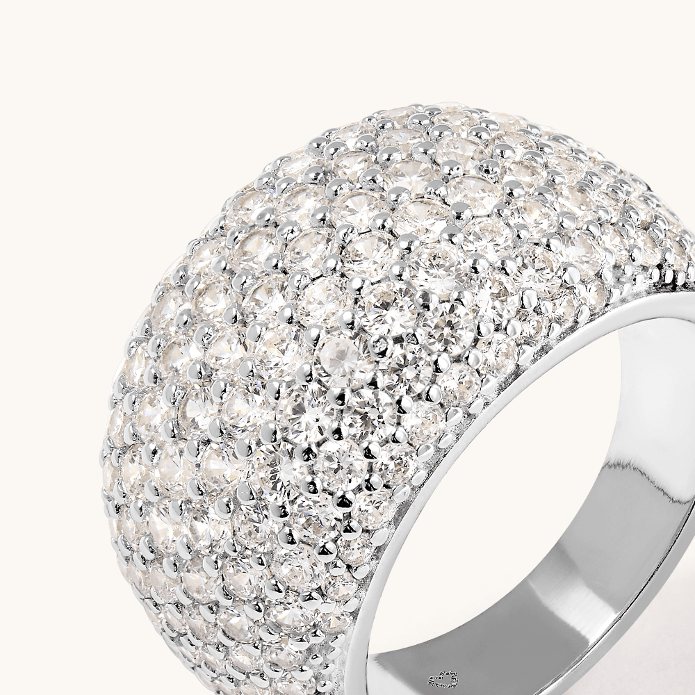 Cubic Zirconia Pave Dome Ring in Rhodium Plated Sterling Silver Rings Bevilles 