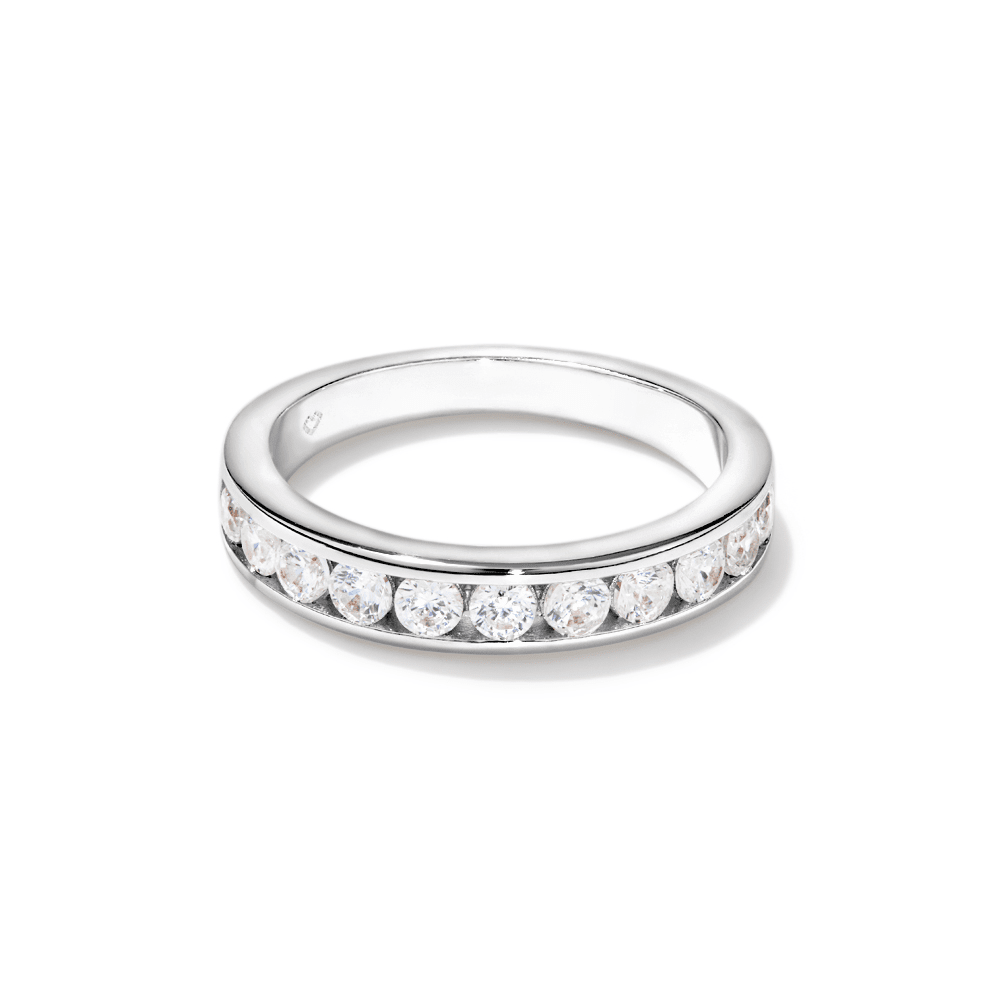 2mm Channel Set Cubic Zirconia Wedder Ring in Rhodium Plated Sterling Silver Rings Bevilles 