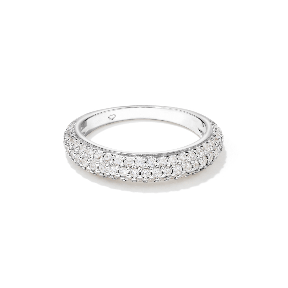4mm Cubic Zirconia Dome Ring in Rhodium Plated Sterling Silver Rings Bevilles 