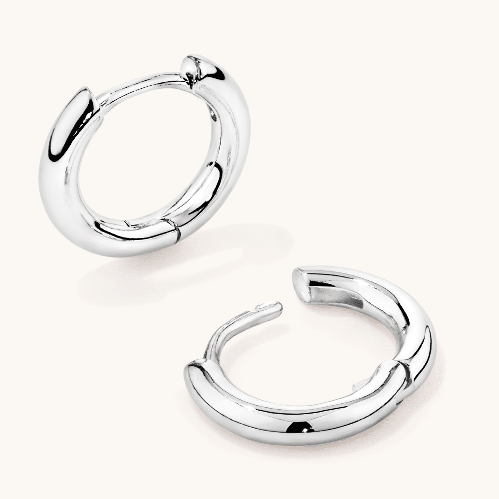 13mm Round Huggie Earrings in Sterling Silver Earrings Bevilles 