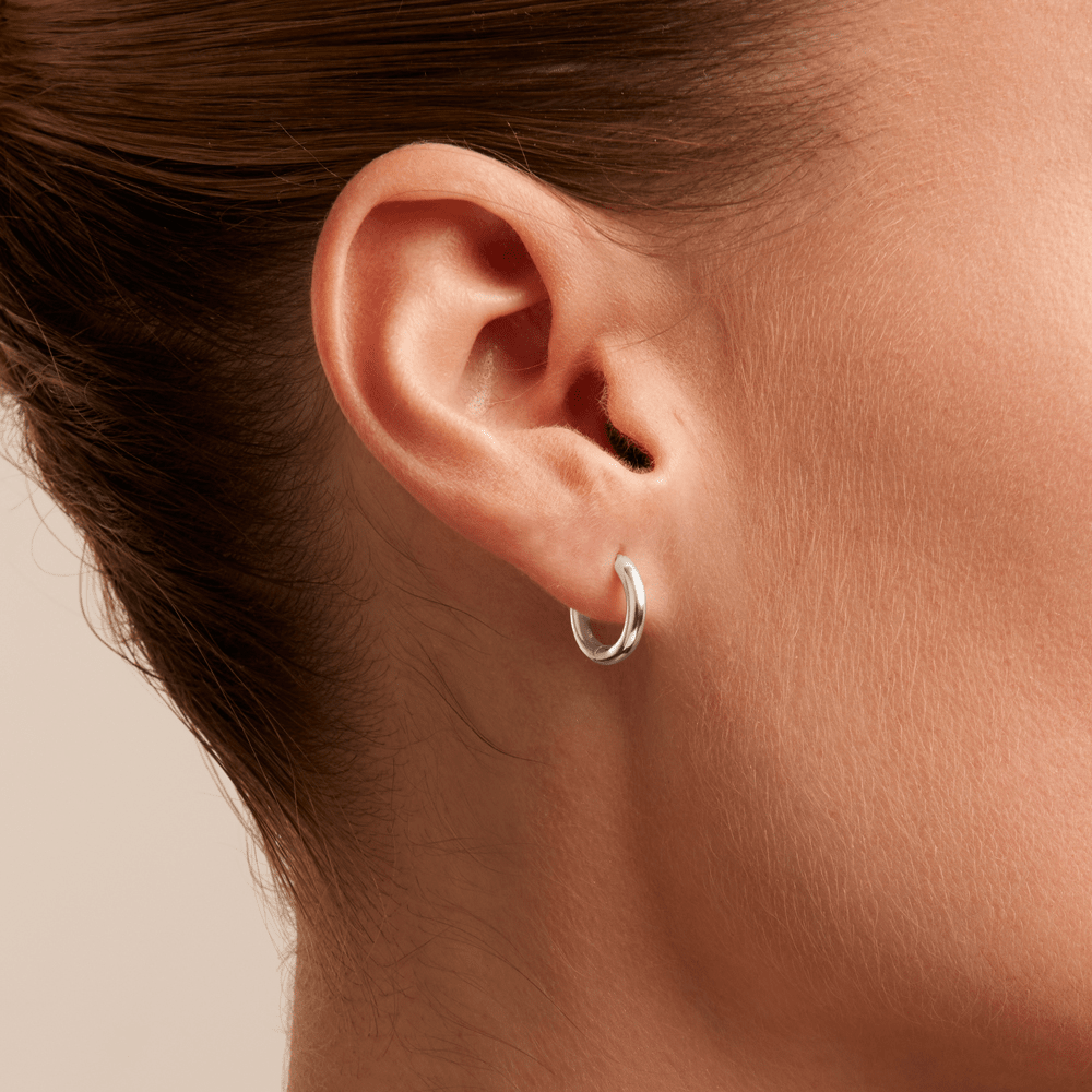 13mm Round Huggie Earrings in Sterling Silver Earrings Bevilles 