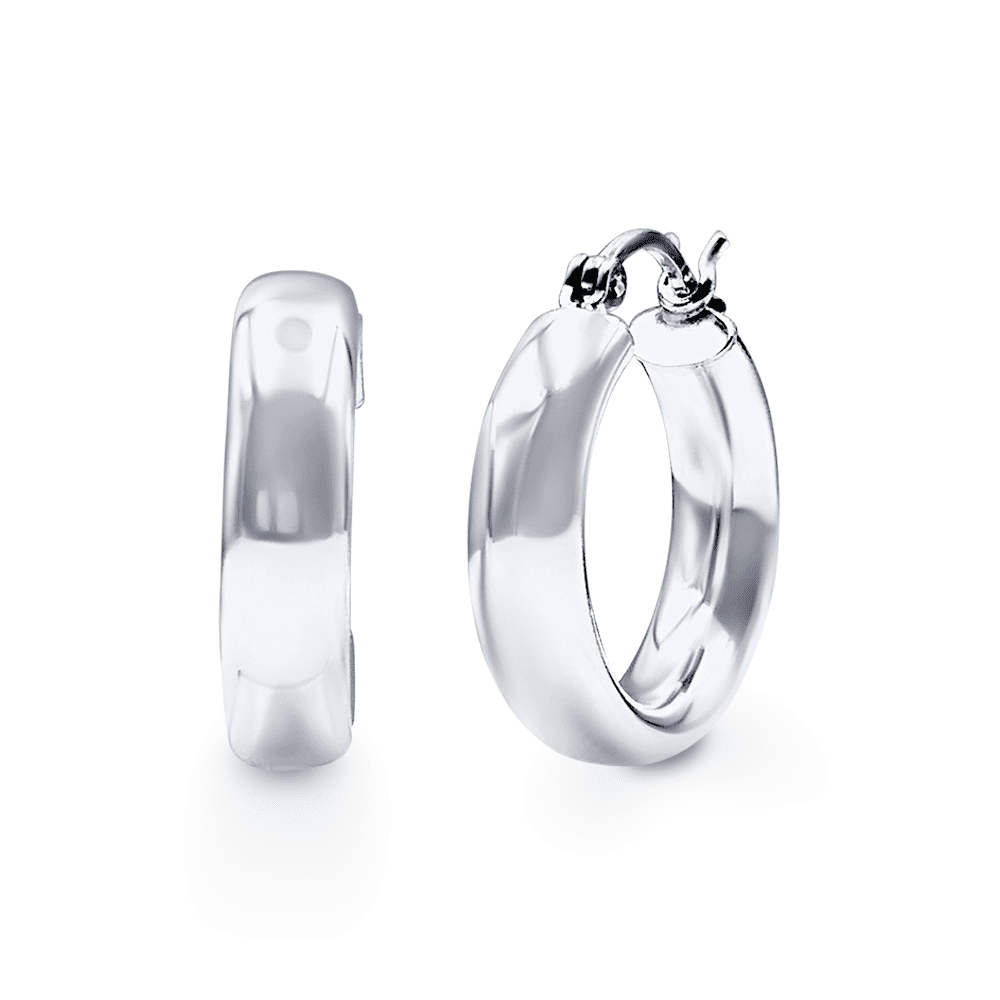 16mm Half Round Hoop Earrings in Sterling Silver Earrings Bevilles 