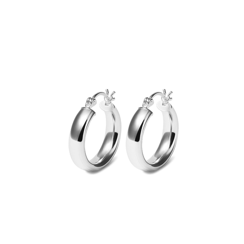 16mm Half Round Hoop Earrings in Sterling Silver Earrings Bevilles 