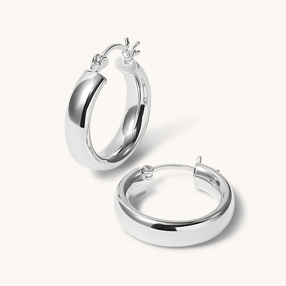 16mm Half Round Hoop Earrings in Sterling Silver Earrings Bevilles 