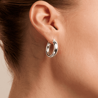 16mm Half Round Hoop Earrings in Sterling Silver Earrings Bevilles 