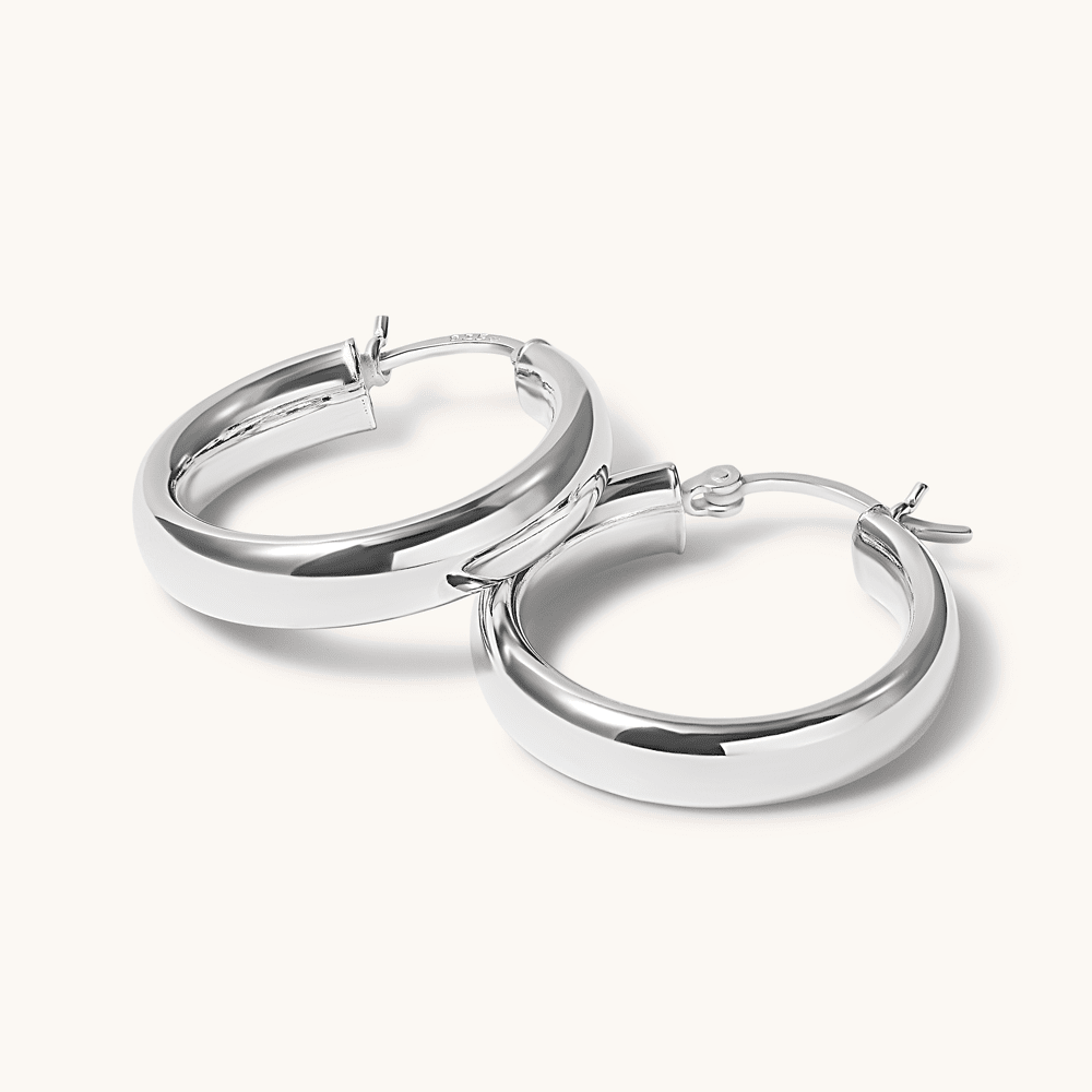 20mm Half Round Hoop Earrings in Sterling Silver Earrings Bevilles 