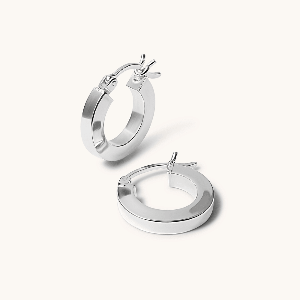 10mm Square Edge Hoop Earrings in Sterling Silver Earrings Bevilles 