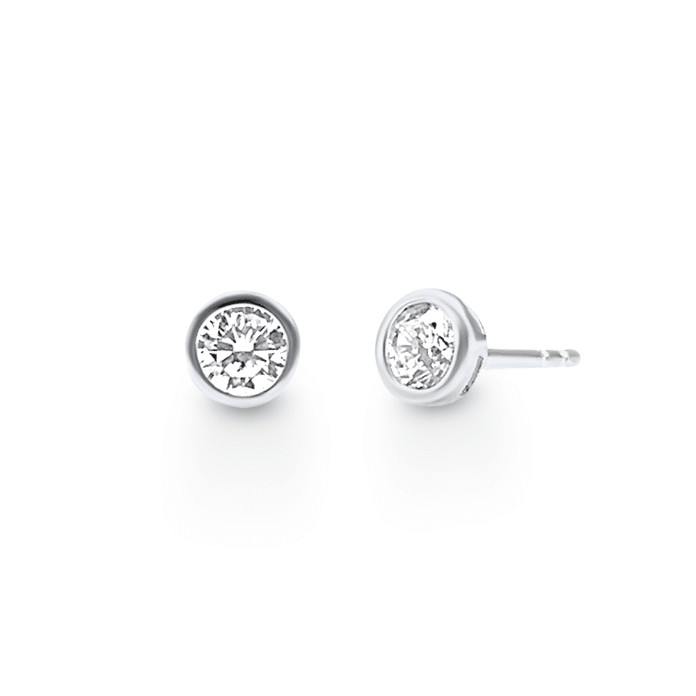 Bezel Stud Earrings with Cubic Zirconia in Sterling Silver Earrings Bevilles 