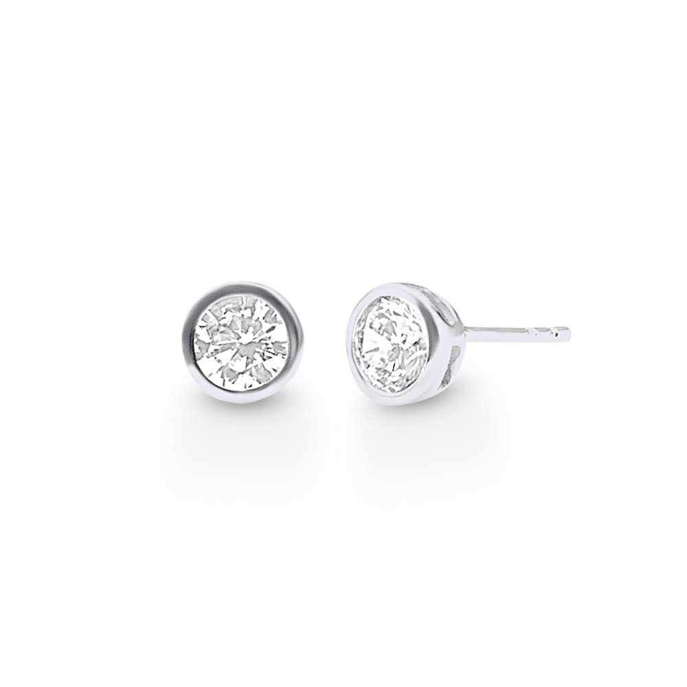 Bezel Stud Earrings with Cubic Zirconia in Sterling Silver Earrings Bevilles 