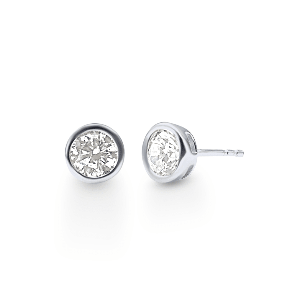 Bezel Stud Earrings with Cubic Zirconia in Sterling Silver Earrings Bevilles 