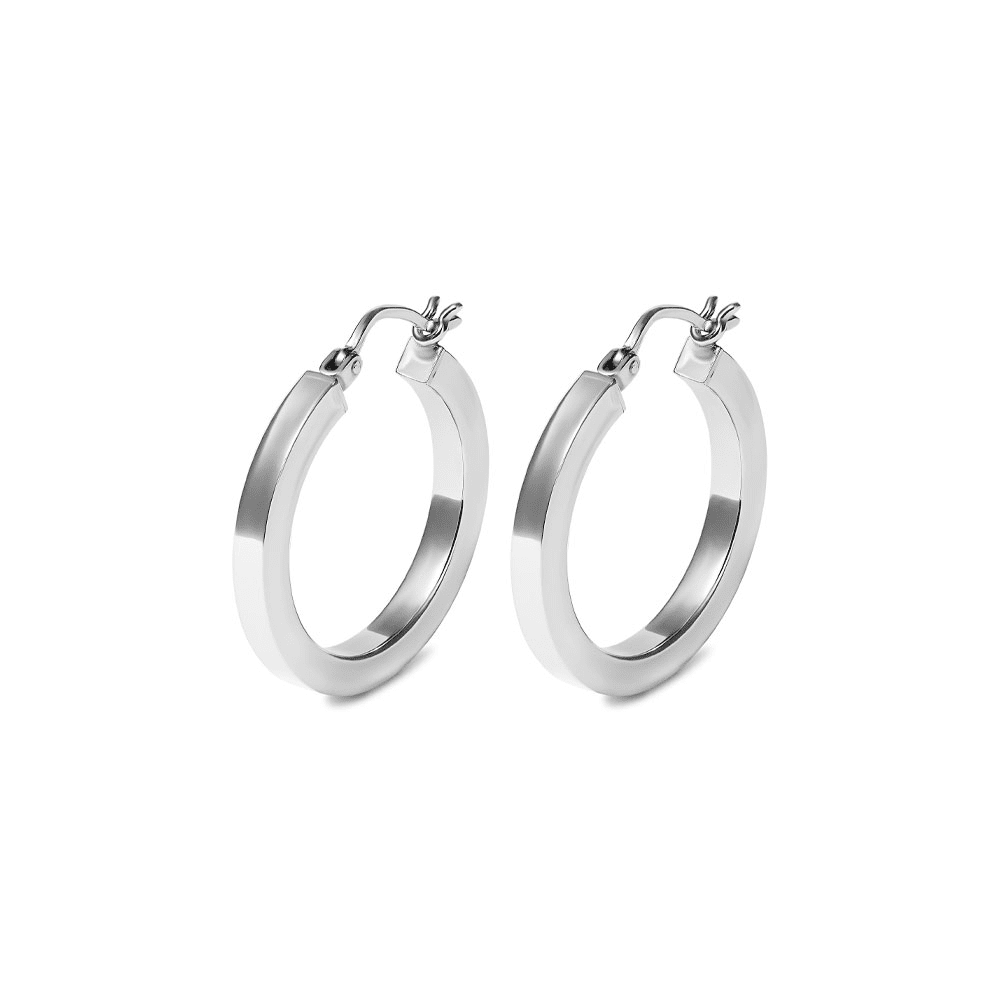 20mm Square Edge Hoop Earrings in Sterling Silver Earrings Bevilles 