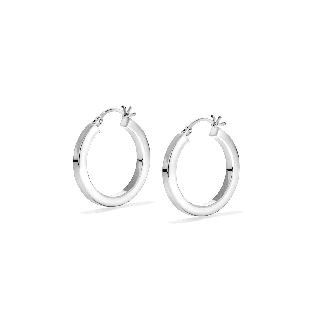 20mm Square Edge Hoop Earrings in Sterling Silver Earrings Bevilles 