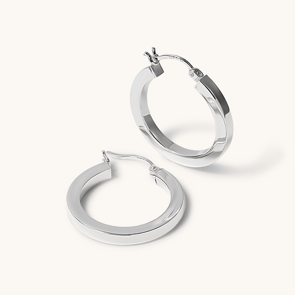20mm Square Edge Hoop Earrings in Sterling Silver Earrings Bevilles 
