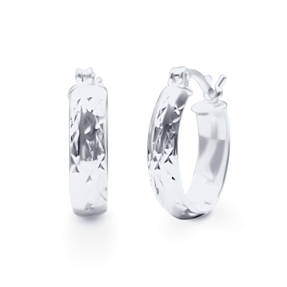 15mm Diamond Cut Oval Hoop Earrings in Sterling Silver Earrings Bevilles 