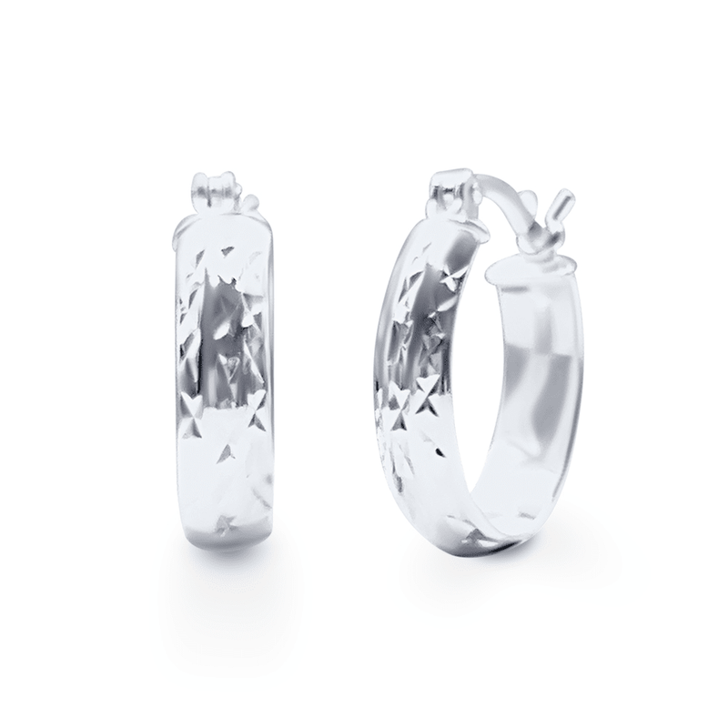 15mm Diamond Cut Oval Hoop Earrings in Sterling Silver Earrings Bevilles 