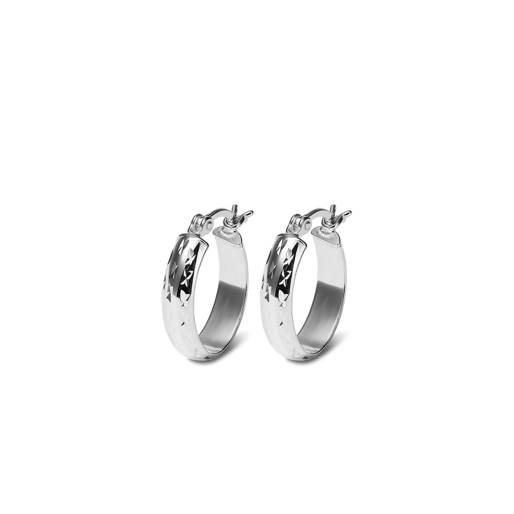 15mm Diamond Cut Oval Hoop Earrings in Sterling Silver Earrings Bevilles 
