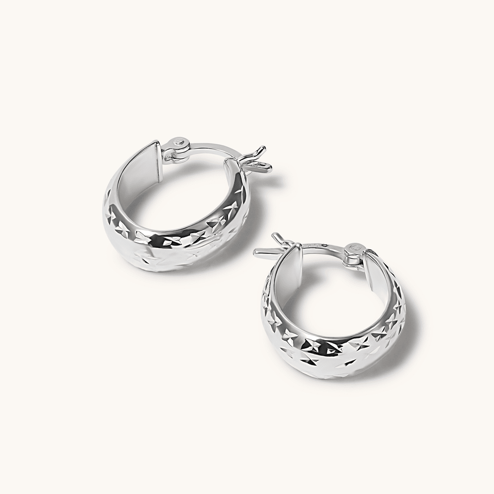 15mm Diamond Cut Oval Hoop Earrings in Sterling Silver Earrings Bevilles 