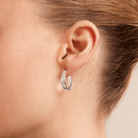 15mm Diamond Cut Oval Hoop Earrings in Sterling Silver Earrings Bevilles 