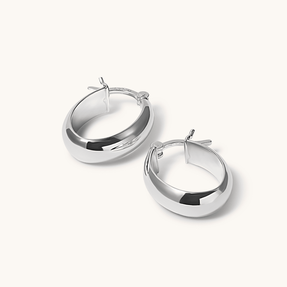 15mm Oval Hoop Earrings in Sterling Silver Earrings Bevilles 