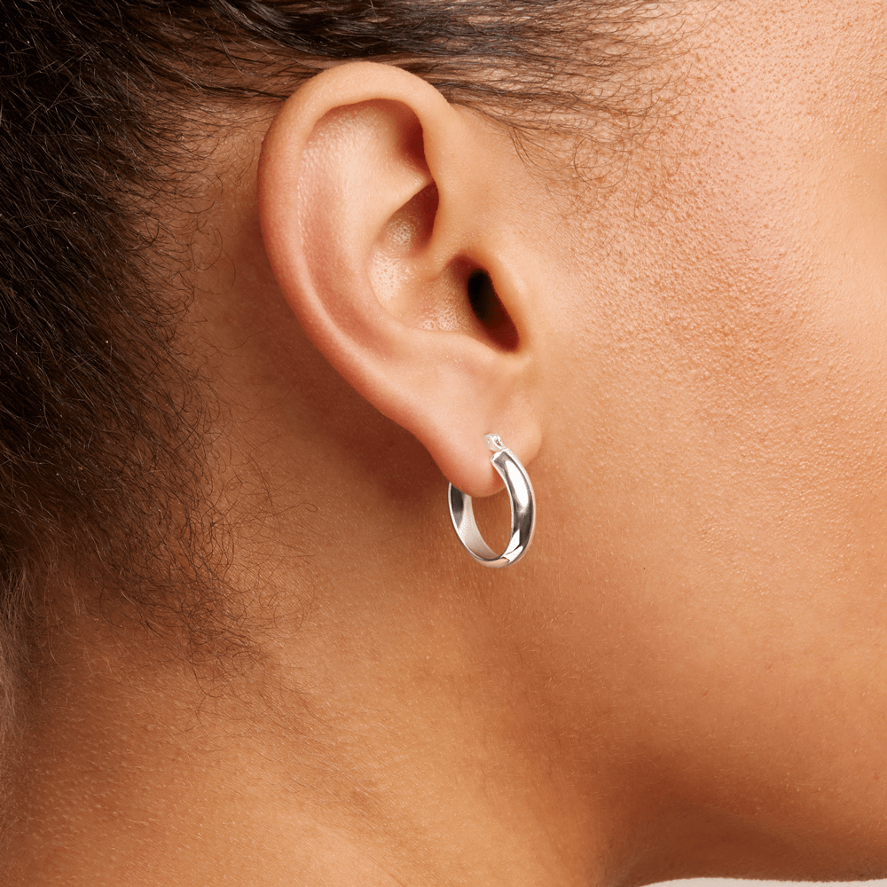 15mm Oval Hoop Earrings in Sterling Silver Earrings Bevilles 