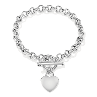 20cm Heart T Bar Belcher Bracelet in Sterling Silver Bracelets Bevilles 