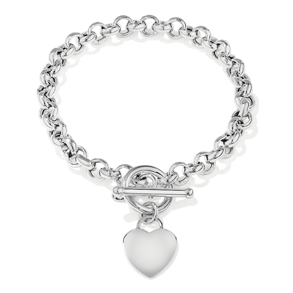 20cm Heart T Bar Belcher Bracelet in Sterling Silver Bracelets Bevilles 