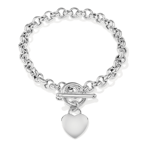 20cm Heart T Bar Belcher Bracelet in Sterling Silver Bracelets Bevilles 