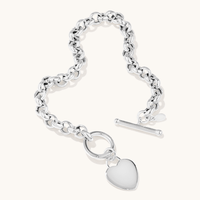 20cm Heart T Bar Belcher Bracelet in Sterling Silver Bracelets Bevilles 