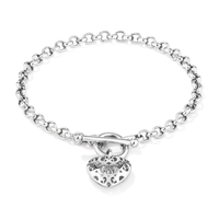 19cm Hollow Belcher Bracelet with Puff Filigree Heart Pendant in Sterling Silver Bracelets Bevilles 