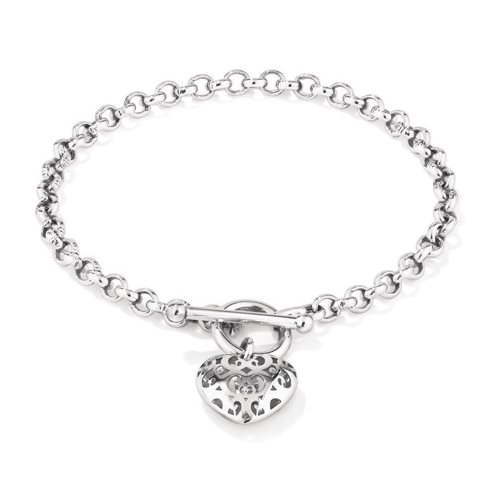 19cm Hollow Belcher Bracelet with Puff Filigree Heart Pendant in Sterling Silver Bracelets Bevilles 