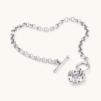 19cm Hollow Belcher Bracelet with Puff Filigree Heart Pendant in Sterling Silver Bracelets Bevilles 