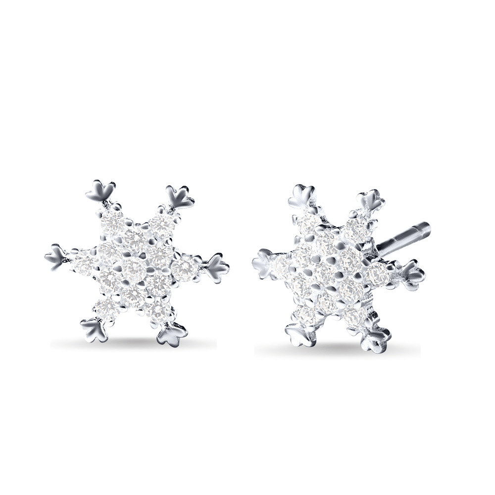 Snowflake Stud Earrings with Cubic Zirconia in Sterling Silver Earrings Bevilles 