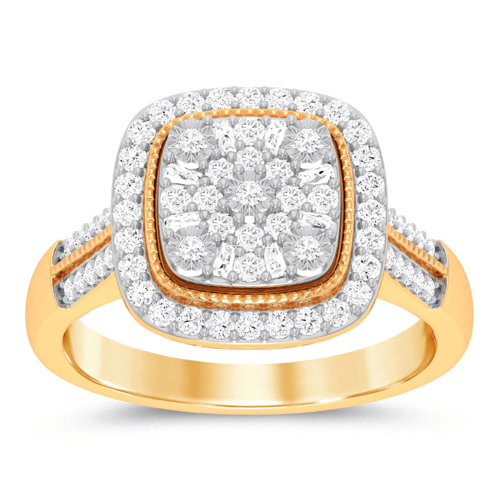 Square Look Halo Ring with 1.00ct of Diamonds in 9ct Yellow Gold Bevilles Jewellers 
