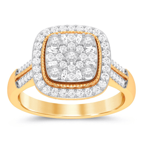 Square Look Halo Ring with 1.00ct of Diamonds in 9ct Yellow Gold Bevilles Jewellers 