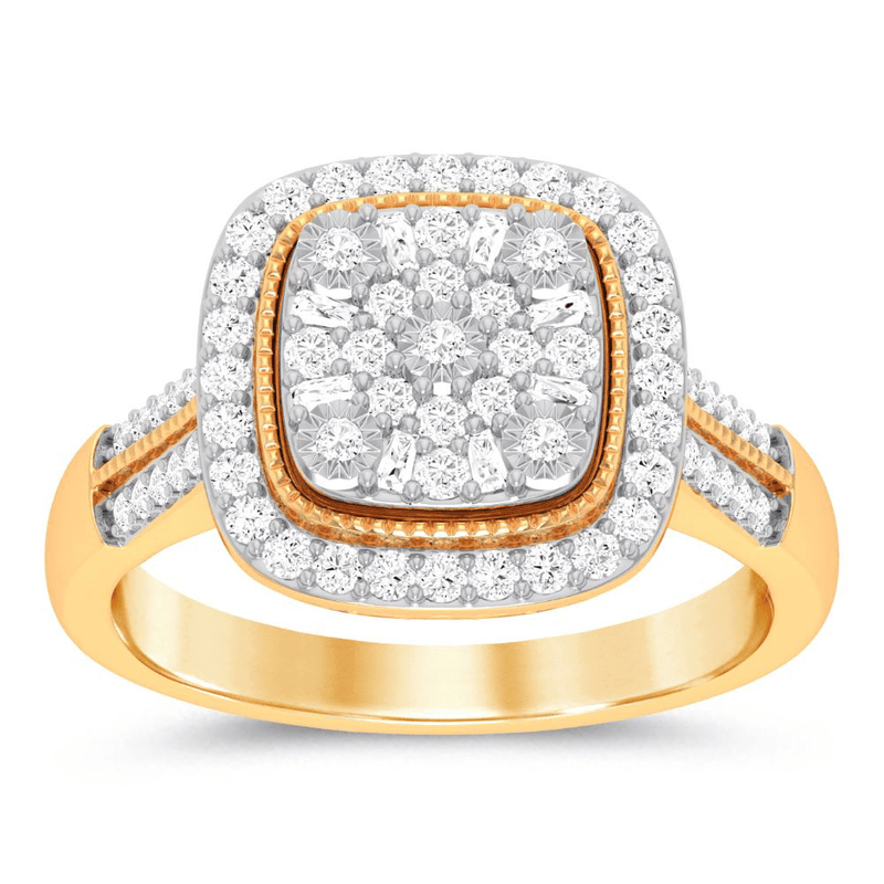 Square Look Halo Ring with 1.00ct of Diamonds in 9ct Yellow Gold Bevilles Jewellers 