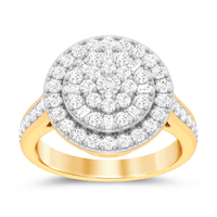 Round Halo Ring with 1.00ct of Diamonds in 9ct Yellow Gold Bevilles Jewellers 