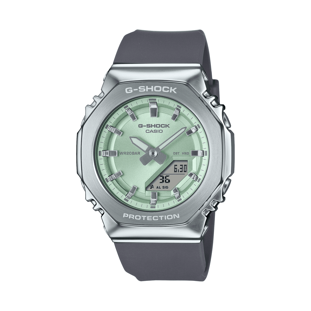 Casio G Shock G Steel Silver and Green Digital Watch GMS2110-3A Watches Casio G Shock 