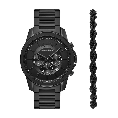 Armani Exchange Chronograph Black Stainless Steel Watch and Bracelet Set AX7163SET Watches Armani Exchange 
