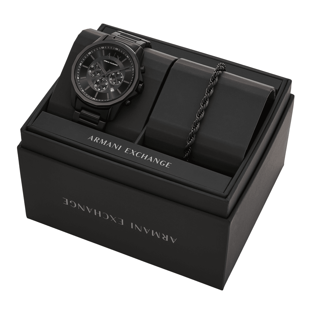Armani Exchange Chronograph Black Stainless Steel Watch and Bracelet Set AX7163SET Watches Armani Exchange 
