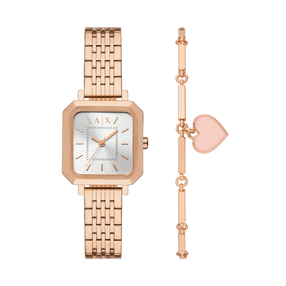 Armani Exchange Three-Hand Rose Gold-Tone Stainless Steel Watch and Bracelet Set AX7164SET Watches Armani Exchange 