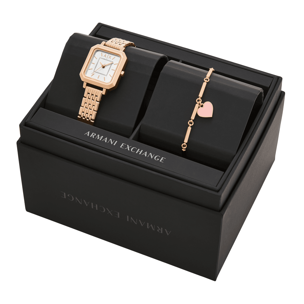 Armani Exchange Three-Hand Rose Gold-Tone Stainless Steel Watch and Bracelet Set AX7164SET Watches Armani Exchange 