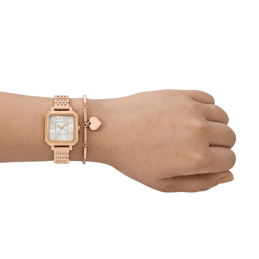 Armani Exchange Three-Hand Rose Gold-Tone Stainless Steel Watch and Bracelet Set AX7164SET Watches Armani Exchange 