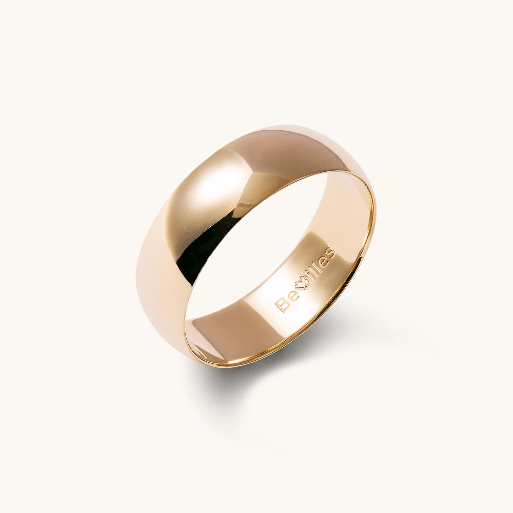 7mm High Dome Wedding Band in 9kt Yellow Gold Rings Bevilles 