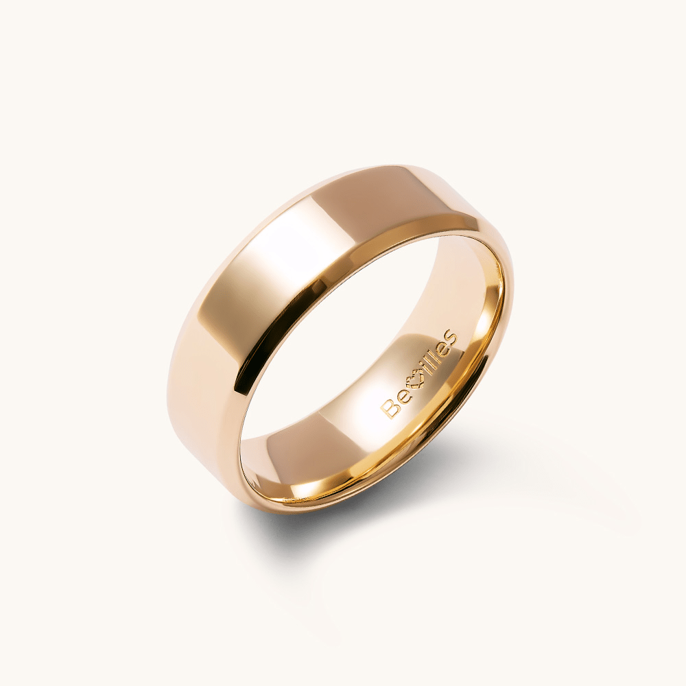 7mm Flat Bevelled Edge Wedding Band in 9kt Yellow Gold Rings Bevilles 