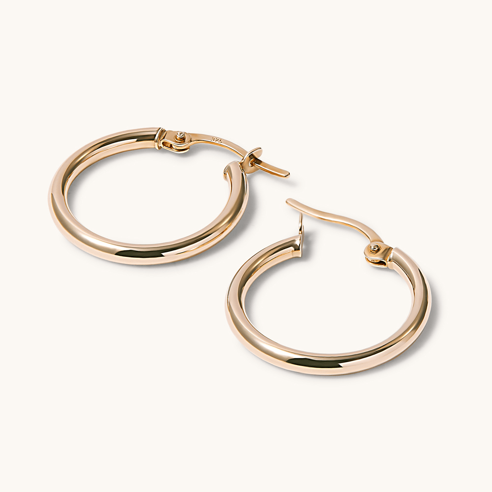 15mm Thin Round Hoop Earrings in 9kt Yellow Gold Earrings Bevilles 