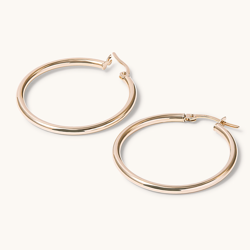 25mm Thin Round Hoop Earrings in 9kt Yellow Gold Earrings Bevilles 