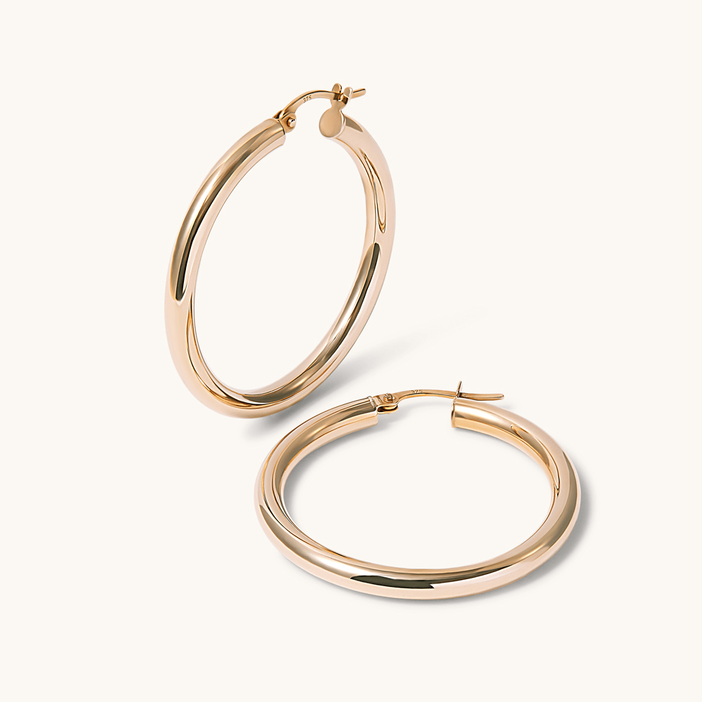 25mm Round Hoop Earrings in 9kt Yellow Gold Earrings Bevilles 