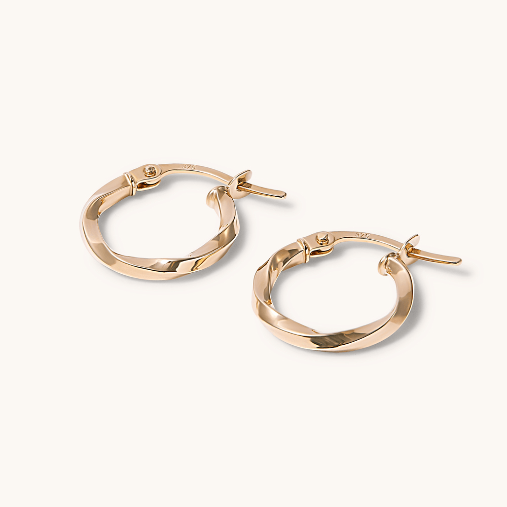 10mm Round Twist Hoop Earrings in 9kt Yellow Gold Earrings Bevilles 