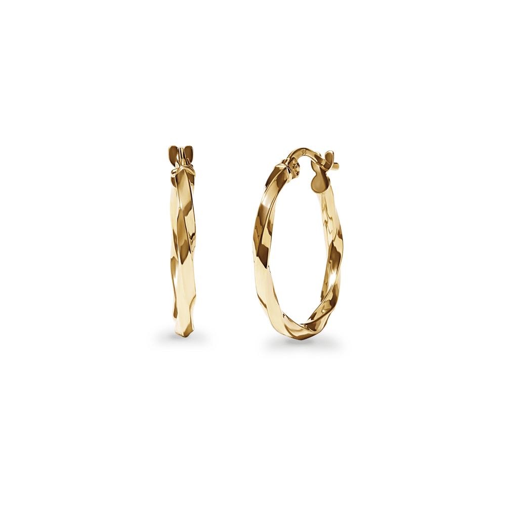 15mm Round Twist Hoop Earrings in 9kt Yellow Gold Earrings Bevilles 